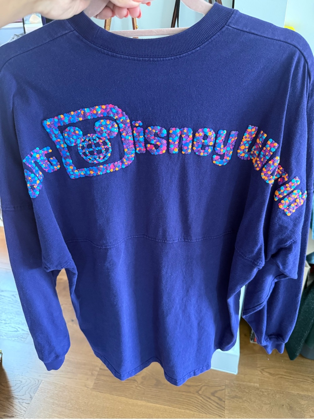 Disney Navy Sweatshirt with Multicolor Sequin Logo
